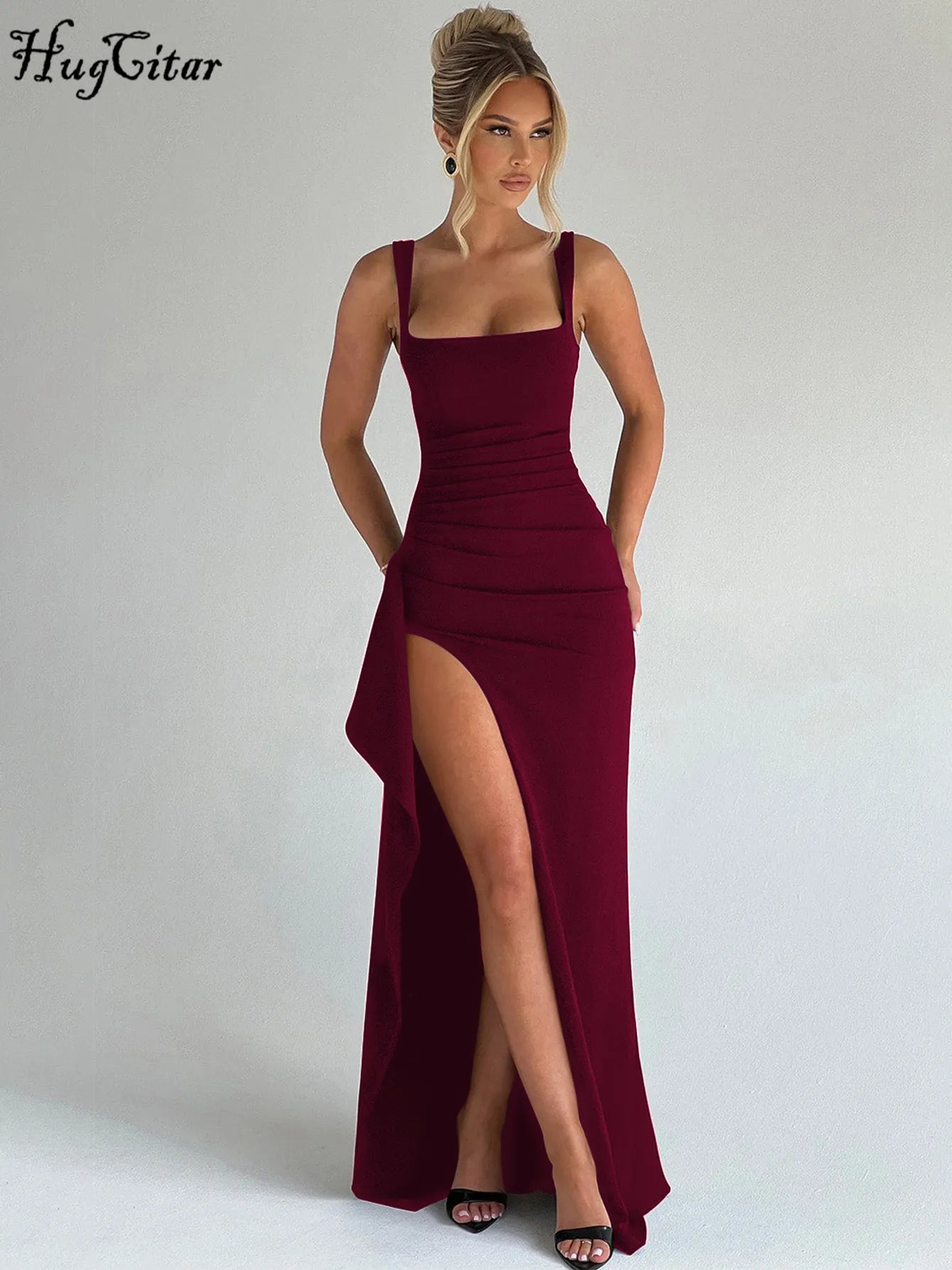 HugCitar Maxi Dress — Wine Red front