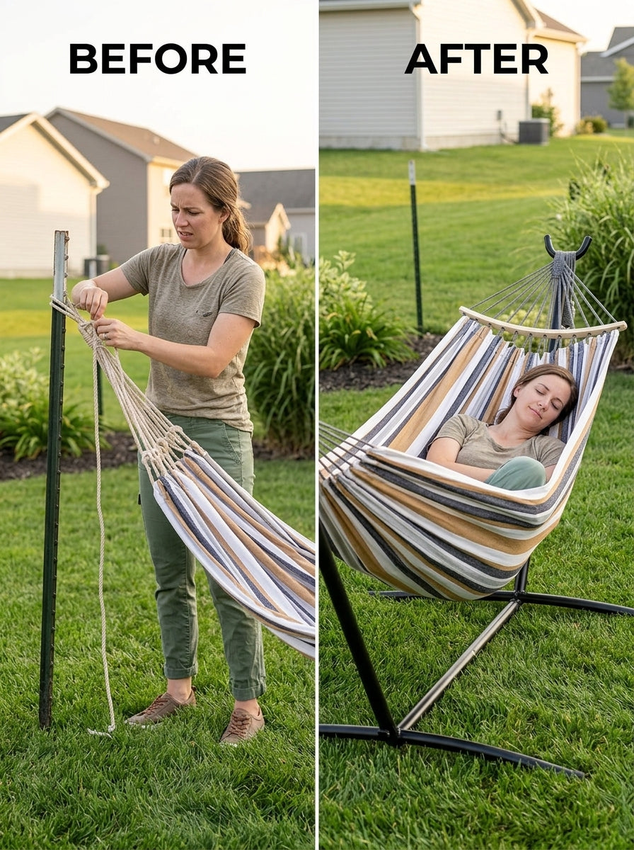 Before and after using NordRest Hammock Set