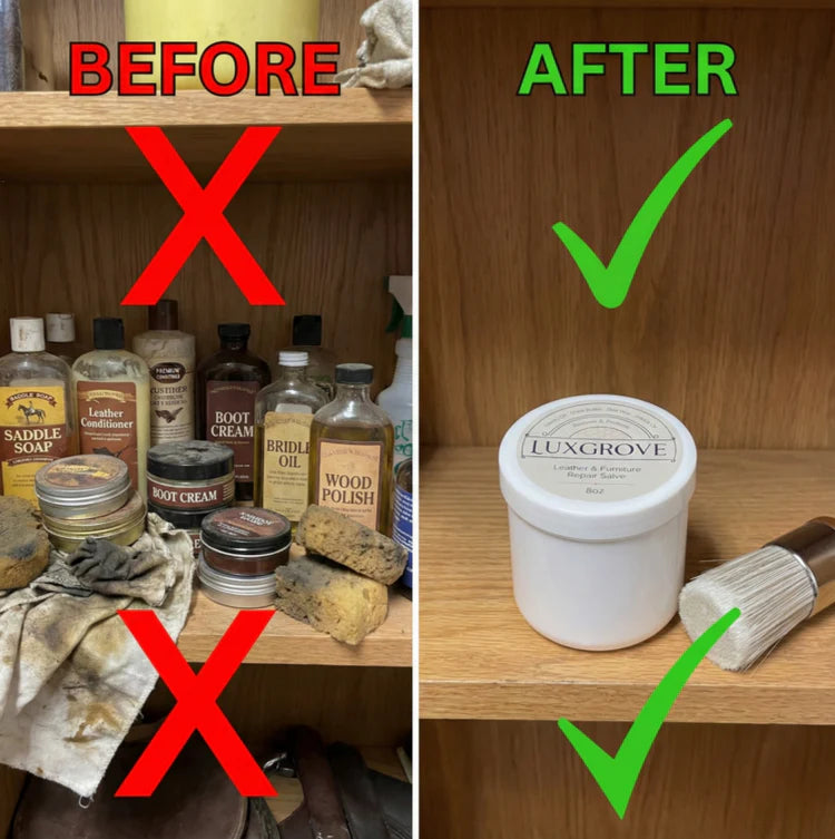 Before and after using Trälyx Wood Cabinet Restoring Salve