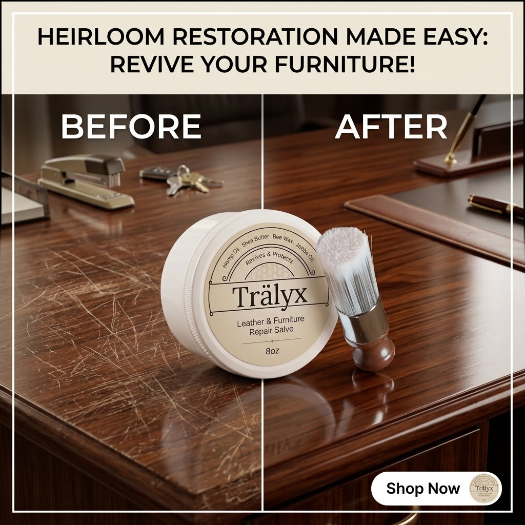 Before and after using Antique Wood Restorer & Furniture Polish – Traditional Beeswax + Plant Oil Salve, No Sanding